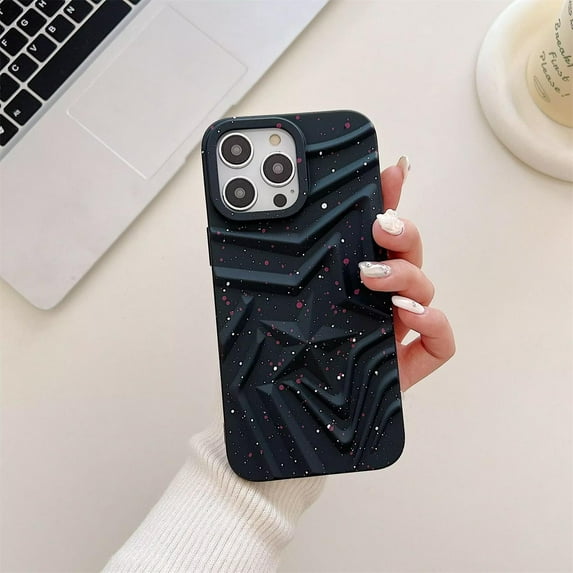SaniMore Case for iPhone 14 Pro, 3D Five-pointed Star Stylish for Girls Women Rugged Gradient Anti-fingerprint Durable Wear-resistant Slim Lightweight Bling Glitter Shell iPhone 14 Pro, Black