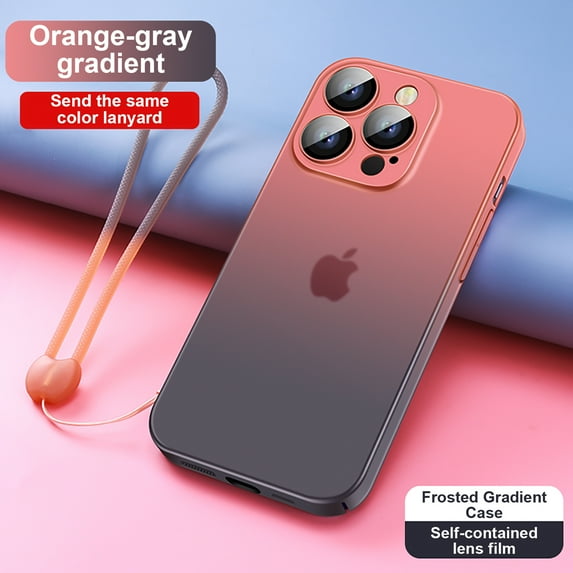SaniMore Case for iPhone 14 Pro 6.1" 2022, All-inclusive Lens Flim Dustproof Anti-scratch Frosted PC Backplane Detachable Wrist Strip Gradient Slim Lightweight Shockproof Case, Orange