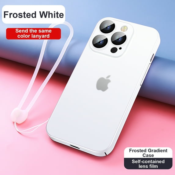 SaniMore Case for iPhone 14 Pro 6.1" 2022, All-inclusive Lens Flim Dustproof Anti-scratch Frosted PC Backplane Detachable Wrist Strip Gradient Slim Lightweight Shockproof Case, White