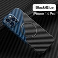 thumbnail image 1 of SaniMore Case for iPhone 14 Pro 6.1" 2022, Carbon Fibre Texture Shockproof Anti-drop Anti-fingerprint Lens All-inclusive Heavy Duty Protective Wireless Charging Magnetic Case, Black & Blue, 1 of 7