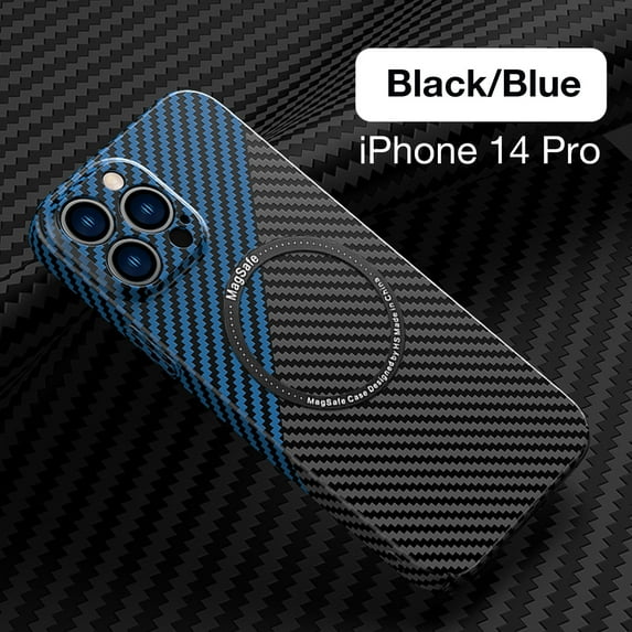 SaniMore Case for iPhone 14 Pro 6.1" 2022, Carbon Fibre Texture Shockproof Anti-drop Anti-fingerprint Lens All-inclusive Heavy Duty Protective Wireless Charging Magnetic Case, Black & Blue