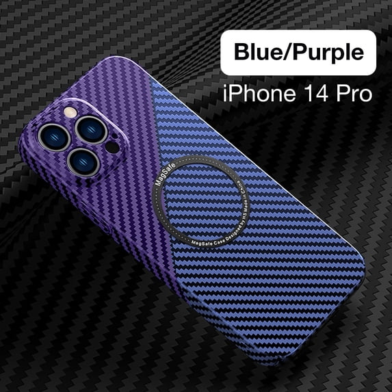 SaniMore Case for iPhone 14 Pro 6.1" 2022, Carbon Fibre Texture Shockproof Anti-drop Anti-fingerprint Lens All-inclusive Heavy Duty Protective Wireless Charging Magnetic Case, Blue & Purple