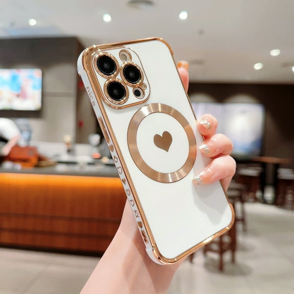 SaniMore Case for iPhone 14 Pro 6.1" 2022, Cute Luxury Soft Plating Bumper Shockproof TPU Thin Lightweight Magnetic Shell Wireless Charging Girly Anti-drop Shell for iPhone 14 Pro 6.1", White