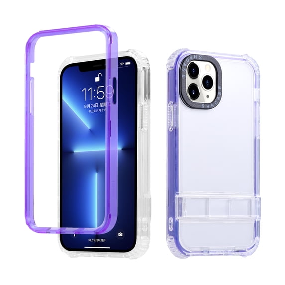 SaniMore Case for iPhone 14 Pro 6.1" 2022, Invisible Hidden Kickstand Crystal-clear Backlplane Shockproof Stylish Bumper Soft TPU Lens All-inclusive Shell For iPhone 14 Pro, Purple