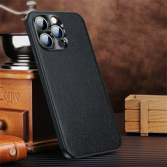 SaniMore Case for iPhone 14 Pro 6.1" 2022, Lychee PU Leather Skin & Rugged PC Back Cover Len Frame Ultra-thin Lightweight Anti-fall Shockproof Protective Cover For iPhone 14 Pro, Black