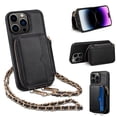 thumbnail image 1 of SaniMore Case for iPhone 14 Pro 6.1" 2022 with Metal Detachable Crossbody Lanyard Zipper Wallet Pocket Card Slots PU Leather Wear-resistant Shockproof Anti-fall Retro Girly Shell, Black, 1 of 11