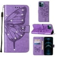 thumbnail image 1 of SaniMore Case for iPhone 14 Pro (6.1" 2022), PU Leather Luxury Embossed Butterfly Glitter Diamond [Wrist Strap & Card Slots & Flip Kickstand] Full-body Shockproof Wallet Cover, Lightpurple, 1 of 8
