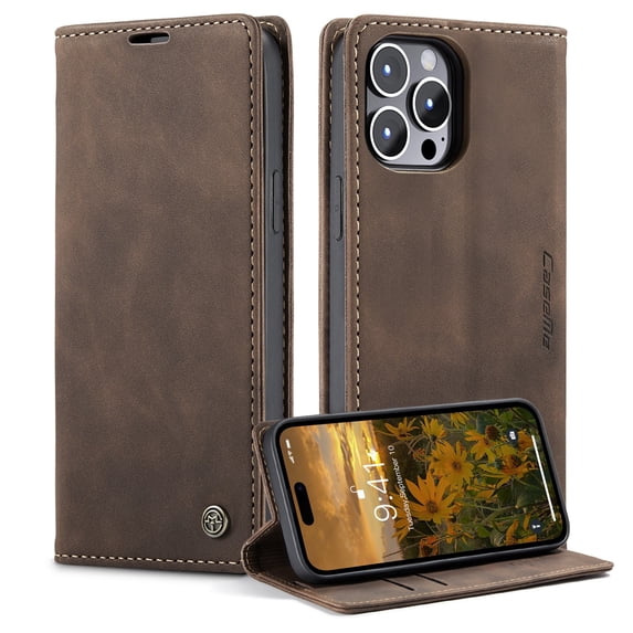 SaniMore Case for iPhone 14 Pro 6.1" 2022, Premium PU Leather Magnetic Cover Card Slots Cash Pocket Flip Kickstand Shockproof TPU Shell Full Protective Business Retro Case for iPhone 14 Pro, Coffee