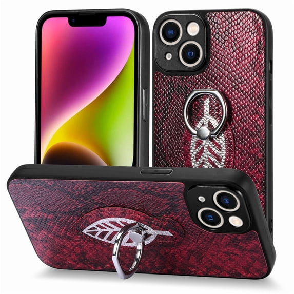 SaniMore Case for iPhone 14 Pro 6.1" 2022, Python Pattern Skin Lens All-inclusive 360 Degree Ratating Kickstand Anti-scratch Slim Lightweight Wireless Charging Fashion Luxury Shell, Red