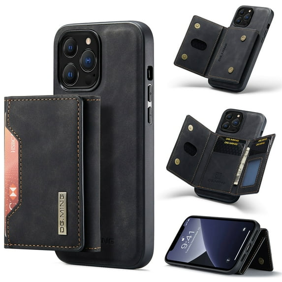 SaniMore Case for iPhone 14 Pro 6.1", Retro PU Leather Case Soft TPU Inner Detachable Magnetic Folding Card Pocket Flip Kickstand Anti-drop Shockproof Protectiive Case For iPhone 14 Pro, Black