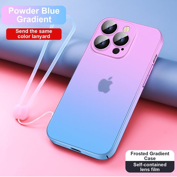 SaniMore Case for iPhone 14 Pro Max 6.7" 2022, All-inclusive Lens Flim Dustproof Anti-scratch Frosted PC Backplane Detachable Wrist Strip Gradient Slim Lightweight Shockproof Case, Pink/Blue