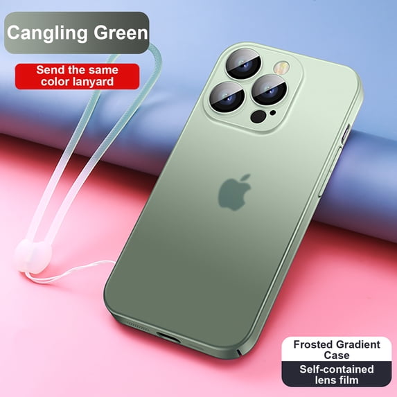 SaniMore Case for iPhone 14 Pro Max 6.7" 2022, All-inclusive Lens Flim Dustproof Anti-scratch Frosted PC Backplane Detachable Wrist Strip Gradient Slim Lightweight Shockproof Case,Green