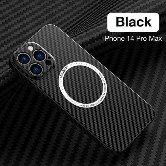 SaniMore Case for iPhone 14 Pro Max 6.7" 2022, Carbon Fibre Texture Anti-drop Anti-fingerprint Lens All-inclusive Heavy Duty Protective Slim Light Wireless Charging Magnetic Case, Black