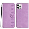 thumbnail image 1 of SaniMore Case for iPhone 14 Pro Max 6.7" 2022, [Card Slots + Cash Pocket] Removeable Wrist Strap PU Leather Embossed Butterfly Flip Kickstand Magnetic Clasp Full Body Protective Shell, Purple, 1 of 7