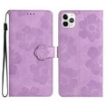 thumbnail image 1 of SaniMore Case for iPhone 14 Pro Max 6.7" 2022, [Card Slots + Cash Pocket + Removeable Wrist Strap] PU Leather Embossed Flower Flip Kickstand 360° All-around Protective Wallet Shell, Purple, 1 of 9