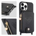 thumbnail image 1 of SaniMore Case for iPhone 14 Pro Max (6.7" 2022), [Crossbody Adjustable Lanyard Zipper Wallet Card Slots] PU Leather Luxury Love Heart Kickstand Magnetic Car Mount Wallet Cover foe Girls Women, Black, 1 of 11