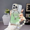 thumbnail image 1 of SaniMore Case for iPhone 14 Pro Max (6.7" 2022), Glitter Stylish Backplane Removeable Wrist Chain Plating Bumper Magnetic Wireless Charging Lens Protector Shell for Grils Women, Green, 1 of 1