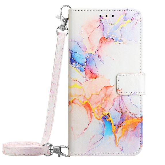 SaniMore Case for iPhone 14 Pro Max 6.7" 2022, PU Leather Case Luxury Marble Pattern Flip Kickstand Magnetic Clasp Cash Pocket Crossbody Lanyard Fashion Case for Girls Women, Galaxy