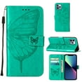 thumbnail image 1 of SaniMore Case for iPhone 14 Pro Max (6.7" 2022), PU Leather Full-body Protective Cover with Luxury Embossed Butterfly [Wrist Strap & Card Slots & Flip Kickstand] Shockproof Wallet Cover, Green, 1 of 10