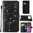 thumbnail image 1 of SaniMore Case for iPhone 14 Pro Max (6.7" 2022), PU Leather Luxury Embossed Butterfly Glitter Diamond [Wrist Strap & Card Slots & Flip Kickstand] Full-body Shockproof Wallet Cover, Black, 1 of 6