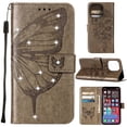 thumbnail image 1 of SaniMore Case for iPhone 14 Pro Max (6.7" 2022), PU Leather Luxury Embossed Butterfly Glitter Diamond [Wrist Strap & Card Slots & Flip Kickstand] Full-body Shockproof Wallet Cover, Gray, 1 of 6