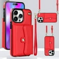 thumbnail image 1 of SaniMore Case for iPhone 14 Pro Max 6.7" 2022, RFID Blocking Card Slots Crossbody/Wrist Strap Wear-resistant PU Leather Skin Shockproof Anti-drop TPU Shell for Girls Women for iPhone 14 Pro Max, Red, 1 of 8