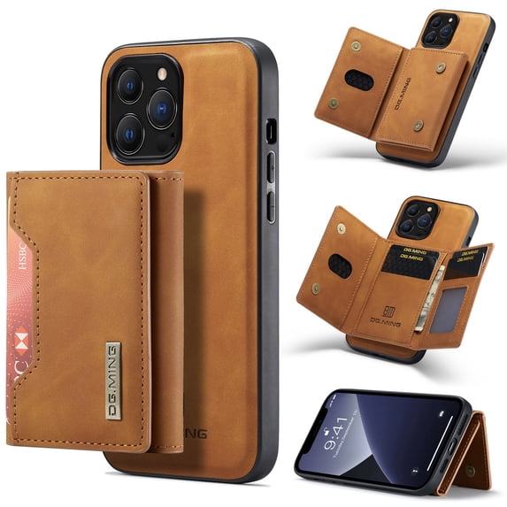SaniMore Case for iPhone 14 Pro Max 6.7", Retro PU Leather Case Soft TPU Inner Detachable Magnetic Folding Card Pocket Flip Kickstand Anti-drop Shockproof Protectiive Case For iPhone 14 Pro Max, Brown