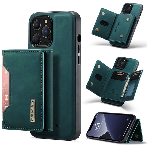 SaniMore Case for iPhone 14 Pro Max 6.7", Retro PU Leather Case Soft TPU Inner Detachable Magnetic Folding Card Pocket Flip Kickstand Anti-drop Shockproof Protectiive Case For iPhone 14 Pro Max, Green