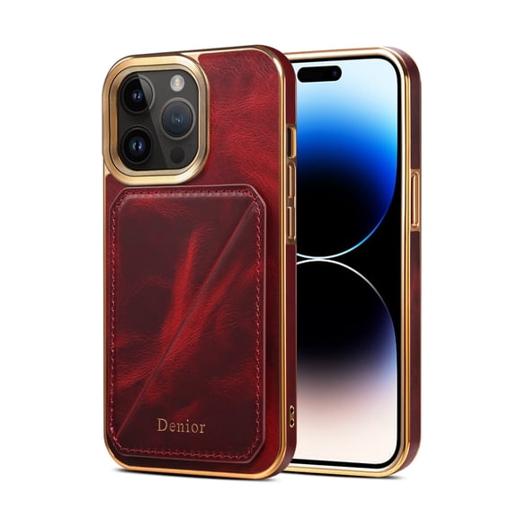 SaniMore Case for iPhone 14 Pro Max, PU Leather Plating Bumper Back Card Slots [Up to 2] Flip Kickstand Durable Wear-resistant Slim Design Shockproof for iPhone 14 Pro Max Anti-fall Cover, Red
