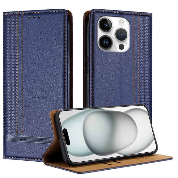 SaniMore Case for iPhone 14 Pro Max, Wear-resistant PU Leather Retro Durable TPU Shell Flip Folio Stand, Full Body Protection Magnetic Clasp Business Shell for iPhone 14 Pro Max(6.7" 2022), Blue