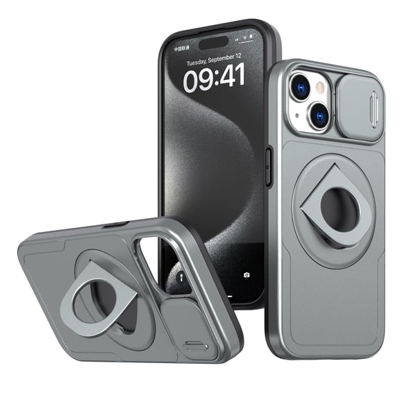 SaniMore Case for iPhone 14, Slidng Camera Window with Kickstand Holder, Magnetic Car Mount, Function Slim Fit Protection Shockproof Anti-fall Magnetic Cover for iPhone 14, Gray