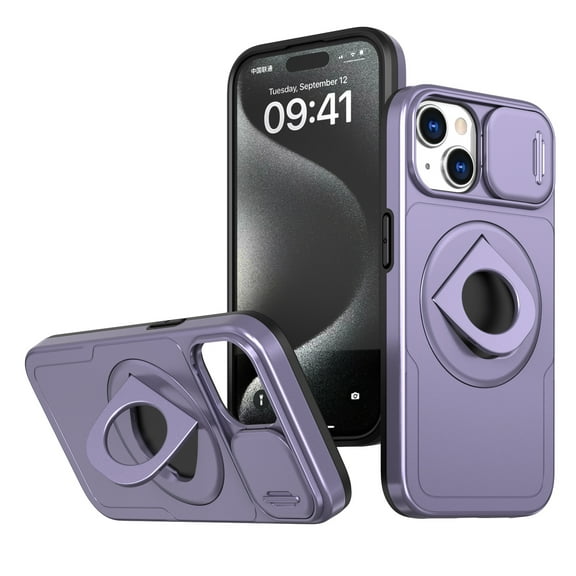 SaniMore Case for iPhone 14, Slidng Camera Window with Kickstand Holder, Magnetic Car Mount, Function Slim Fit Protection Shockproof Anti-fall Magnetic Cover for iPhone 14, Purple