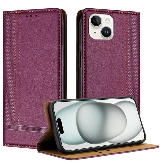SaniMore Case for iPhone 14, Wear-resistant PU Leather Retro Durable TPU Shell Flip Folio Stand, Full Body Protection Magnetic Clasp Business Shell for iPhone 14(6.1" 2022), Purple