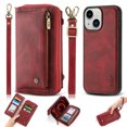 thumbnail image 1 of SaniMore Case for iPhone 15 6.1" 2023, [Crossbody Lanyard & Wrist Strap] 2 in 1 Zipper Wallet Case [Detachable] Card Holders Cash Pocket] Shockproof Anti-fall All-around Protective Cover, Red, 1 of 9