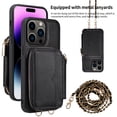 thumbnail image 1 of SaniMore Case for iPhone 15 6.1" 2023 with Metal Detachable Crossbody Lanyard Zipper Wallet Pocket Card Slots PU Leather Wear-resistant Shockproof Anti-fall Retro Girly Shell, Black, 1 of 9