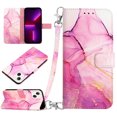 thumbnail image 1 of SaniMore Case for iPhone 15 6.1" 2023, PU Leather Case Luxury Marble Pattern Flip Kickstand Magnetic Clasp Cash Pocket Crossbody Lanyard Fashion Case for Girls Women, Pink Marble, 1 of 10