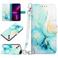 thumbnail image 1 of SaniMore Case for iPhone 15 6.1" 2023, PU Leather Case Luxury Marble Pattern Flip Kickstand Magnetic Clasp Cash Pocket Crossbody Lanyard Fashion Case for Girls Women, Green Marble, 1 of 10