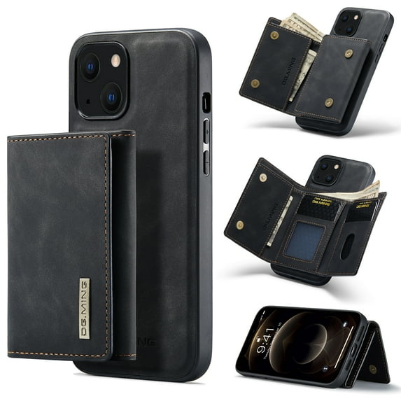 SaniMore Case for iPhone 15 (6.1" 2023), PU Leather Case Soft TPU Inner Detachable Magnetic Folding Wallet Card Slots Kickstand Anti-drop Shockproof 360°Protection Cover, Black