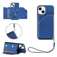 thumbnail image 1 of SaniMore Case for iPhone 15 Plus 6.7" 2023 with Detachable Wrist Strap, [Flip Wallet & Card Slots & Flip Kickstand] PU Leather Wear-resistant Shockproof Anti-fall Luxury Cover, Blue, 1 of 11