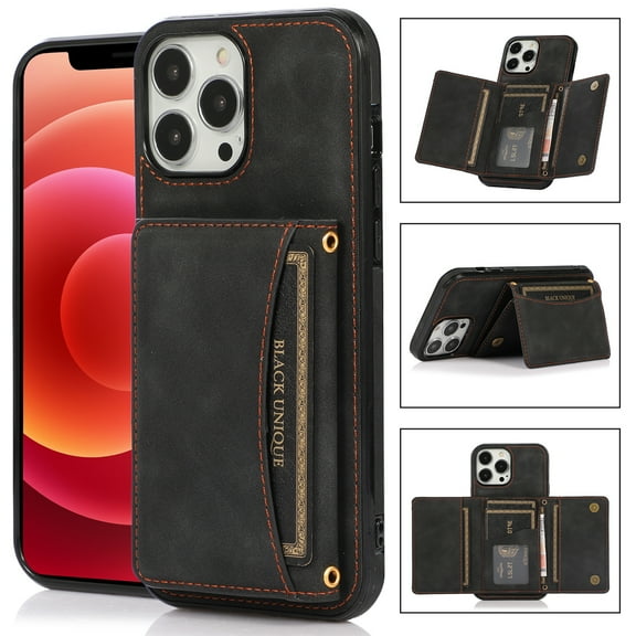 SaniMore Case for iPhone 15 Plus 6.7" 2023, [Flip Wallet with Card Slots] [Kickstand] [Shockproof & Anti-fall] Wear-resistant Retro PU Leather Rugged Cover for iPhone 15 Plus, Black