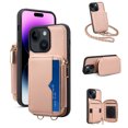 thumbnail image 1 of SaniMore Case for iPhone 15 Plus 6.7" 2023 with Metal Detachable Crossbody Lanyard Zipper Wallet Pocket Card Slots PU Leather Wear-resistant Shockproof Anti-fall Retro Girly Shell, Pink, 1 of 9