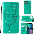 thumbnail image 1 of SaniMore Case for iPhone 15 Plus (6.7" 2023), PU Leather Luxury Embossed Butterfly Glitter Diamond [Wrist Strap & Card Slots & Flip Kickstand] Full-body Shockproof Wallet Cover, Green, 1 of 6