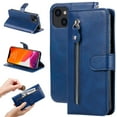 thumbnail image 1 of SaniMore Case for iPhone 15 Plus (6.7" 2023), Zipper Wallet Pocket Caed Slots Retro PU Leather Shockproof Drop-proof Flip Kickstand All-around Protective Shell for iPhone 15 Plus, Blue, 1 of 13