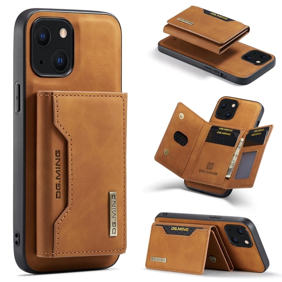 SaniMore Case for iPhone 15 Plus 6.7", Retro PU Leather Case Soft TPU Inner Detachable Magnetic Folding Card Pocket Flip Kickstand Anti-drop Shockproof Protectiive Cover, Brown