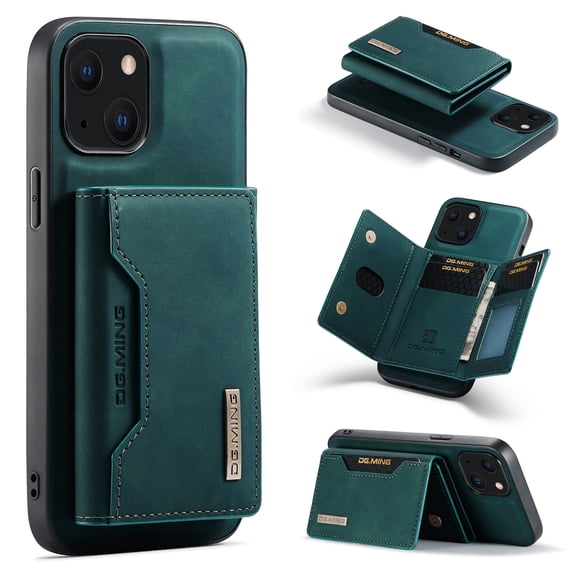SaniMore Case for iPhone 15 Plus 6.7", Retro PU Leather Case Soft TPU Inner Detachable Magnetic Folding Card Pocket Flip Kickstand Anti-drop Shockproof Protectiive Cover, Green