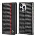 thumbnail image 1 of SaniMore Case for iPhone 15 Pro 6.1" 2023, Carbon Fiber Skin PU Leather Flip Filio Case Kickstand Card Slots Cash Pocket Full Body Protetcion Case for iPhone 15 Pro 6.1", Vertical Line, 1 of 10