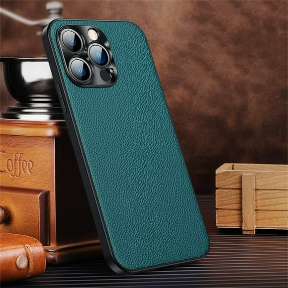 SaniMore Case for iPhone 15 Pro 6.1" 2023, Lychee PU Leather Skin & Rugged PC Back Cover Len Frame Ultra-thin Lightweight Anti-fall Shockproof Protective Cover for iPhone 15 Pro, Blue