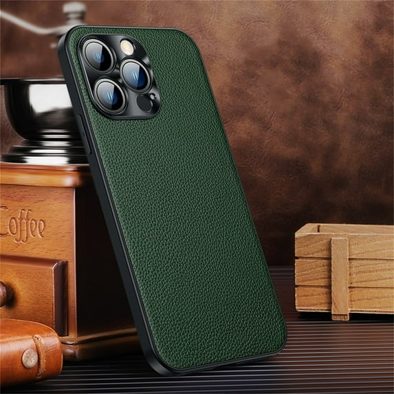 SaniMore Case for iPhone 15 Pro 6.1" 2023, Lychee PU Leather Skin & Rugged PC Back Cover Len Frame Ultra-thin Lightweight Anti-fall Shockproof Protective Cover for iPhone 15 Pro, Green