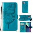 thumbnail image 1 of SaniMore Case for iPhone 15 Pro (6.1" 2023), PU Leather Full-body Protective Cover with Luxury Embossed Butterfly [Wrist Strap & Card Slots & Flip Kickstand] Shockproof Wallet Cover, Blue, 1 of 10