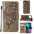 thumbnail image 1 of SaniMore Case for iPhone 15 Pro (6.1" 2023), PU Leather Luxury Embossed Butterfly Glitter Diamond [Wrist Strap & Card Slots & Flip Kickstand] Full-body Shockproof Wallet Cover, Gray, 1 of 6